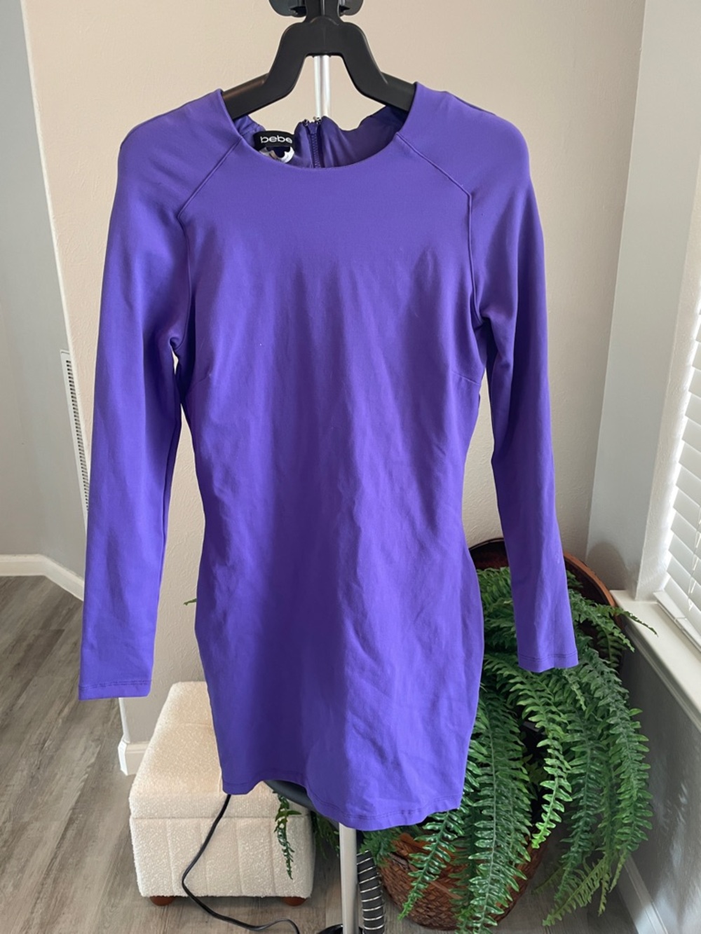bebe Purple Long Sleeve Bodycon Mini Dress